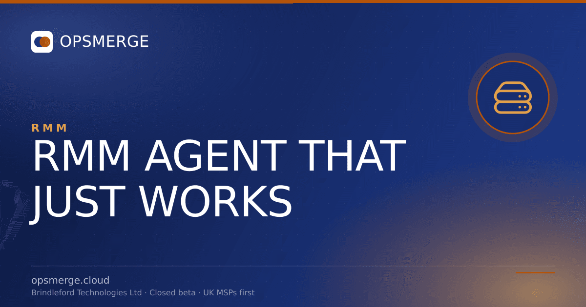 OpsMerge live agent fleet view showing Windows, macOS and Linux endpoints reporting in one MSP RMM dashboard